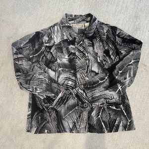 Life Style Black White Palm Leaf Print Button Down Jacket XL Tropical Safari Top
